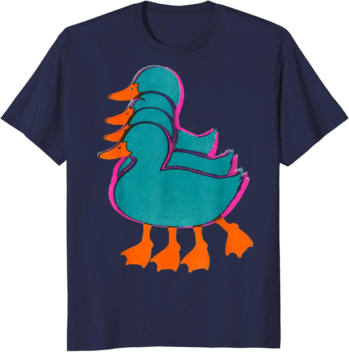 Duck Silhouette Risograph Funny Novelty Gift T-Shirt - Navy Blue