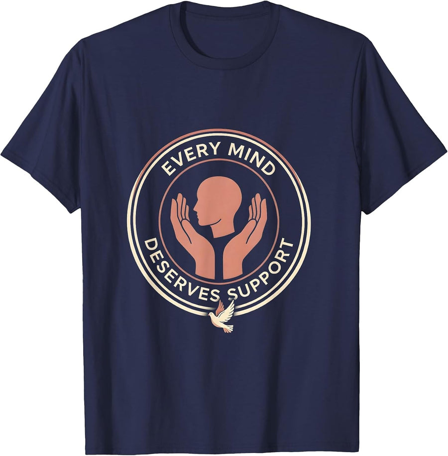 Every Mind Deserves Support School Psychologist T-Shirt - Navy Blue