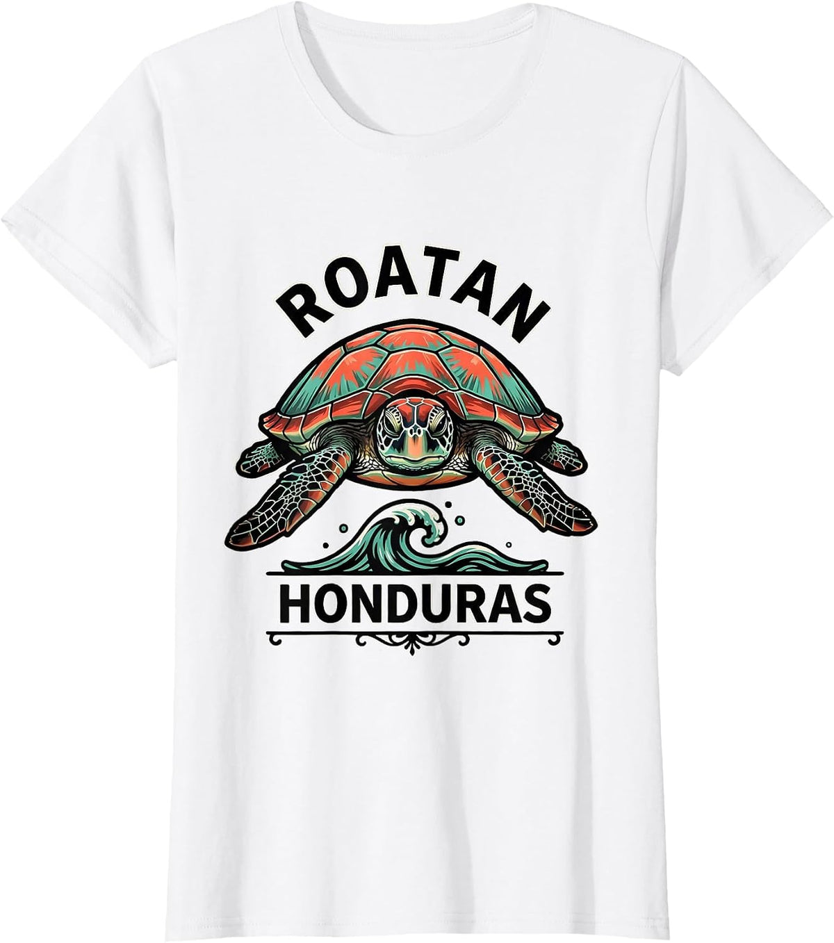 Women's Roatan Honduras Tattoo Sea Turtle Beach Vacation Souvenir T-Shirt - White