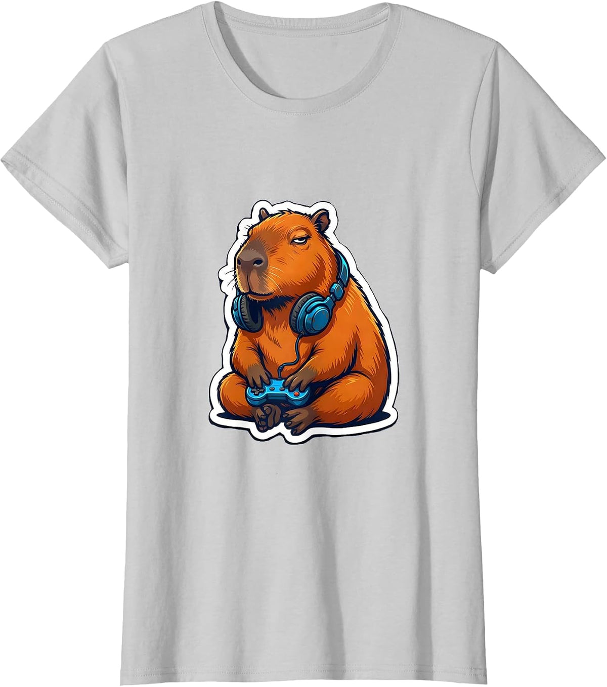 Capybara Gamer Meme Humor Funny Kids Teens T-Shirt - Silver Grey