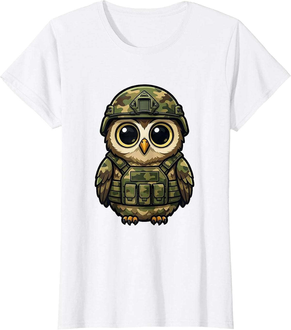 Toddler Camo Owl Cute Baby Woodland Illustration T-Shirt - White