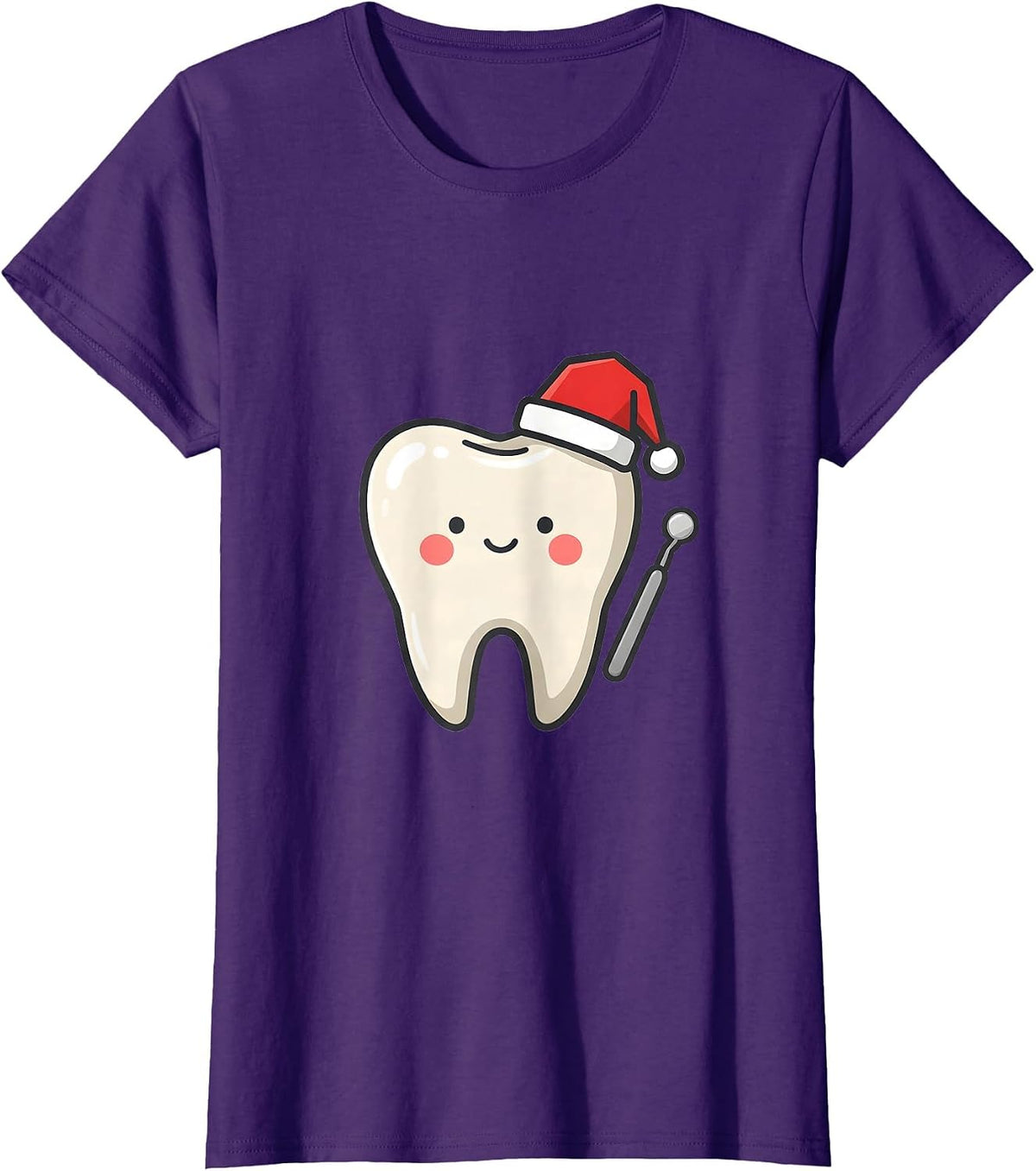 Women's Rounded Tooth Santa Hat Cute Dentist Christmas Dental Crew T-Shirt - Purple