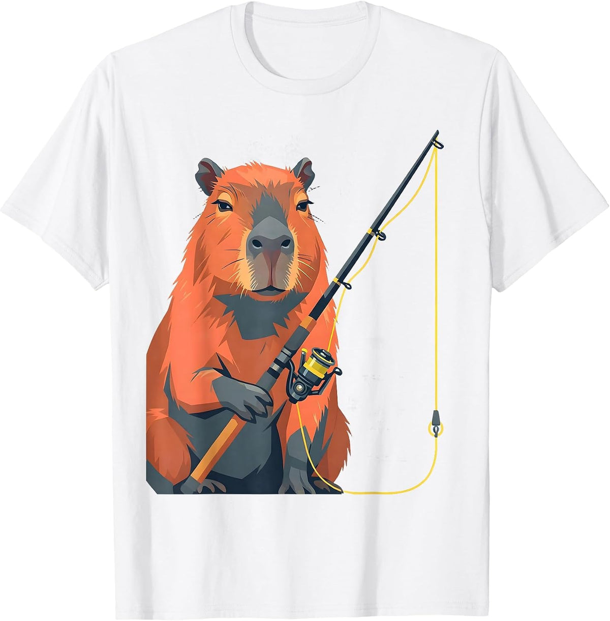 Capybara Fishing Rod Funny Animal Lover Meme T-Shirt - White