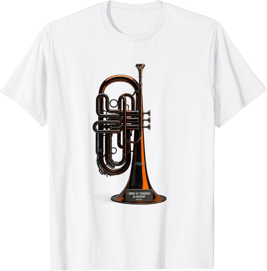 Men's I Bring My Trombone As Worship — Psalm 150 Christian Worship T-Shirt - White