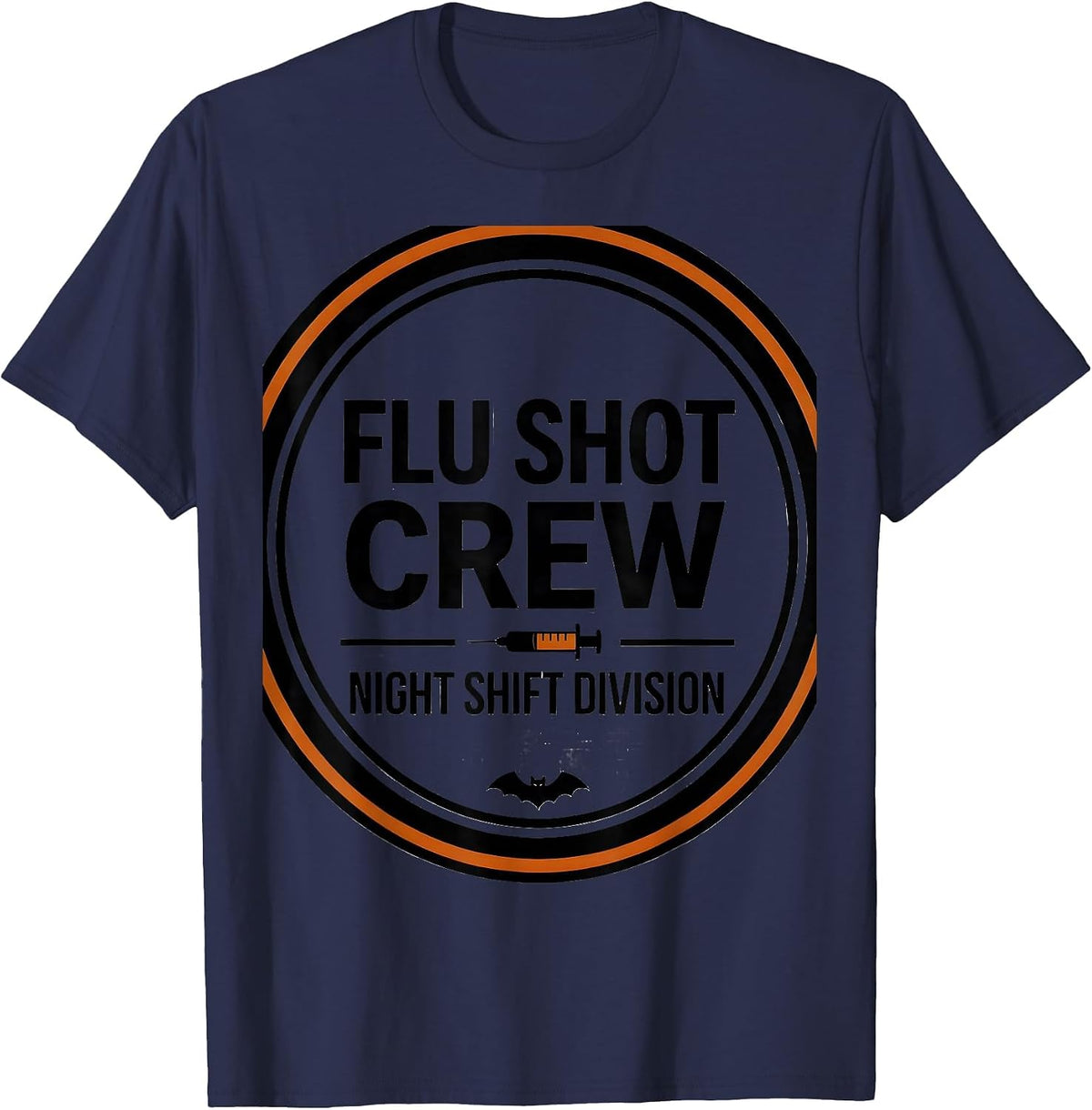 Men's Flu Shot Crew Night Shift Division Funny Halloween Nurse T-Shirt - Navy Blue