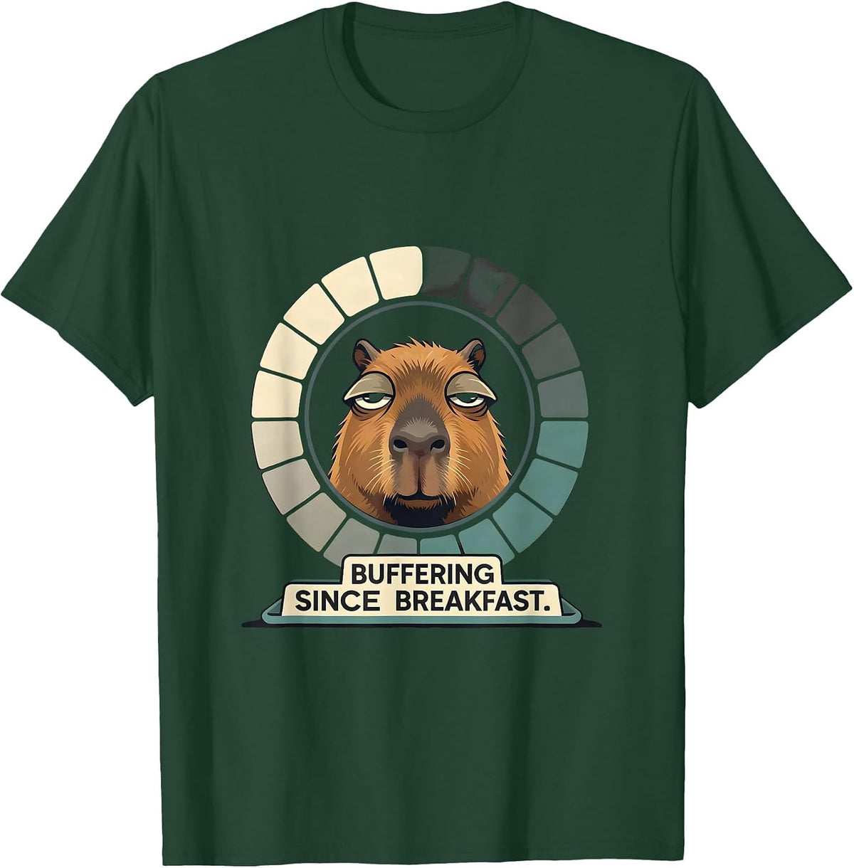 Men's Buffering Since Breakfast Funny Capybara Gamer Humor T-Shirt - Dark Green