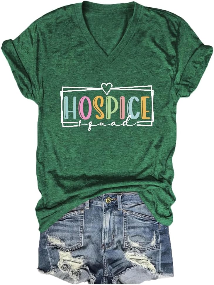 Hospice Squad Shirt Womens Casual Graphic Comfy T-Shirt Hospice Nurse Summer T-Shirts Hospice Rn Shirts Nurse Tops - Dark