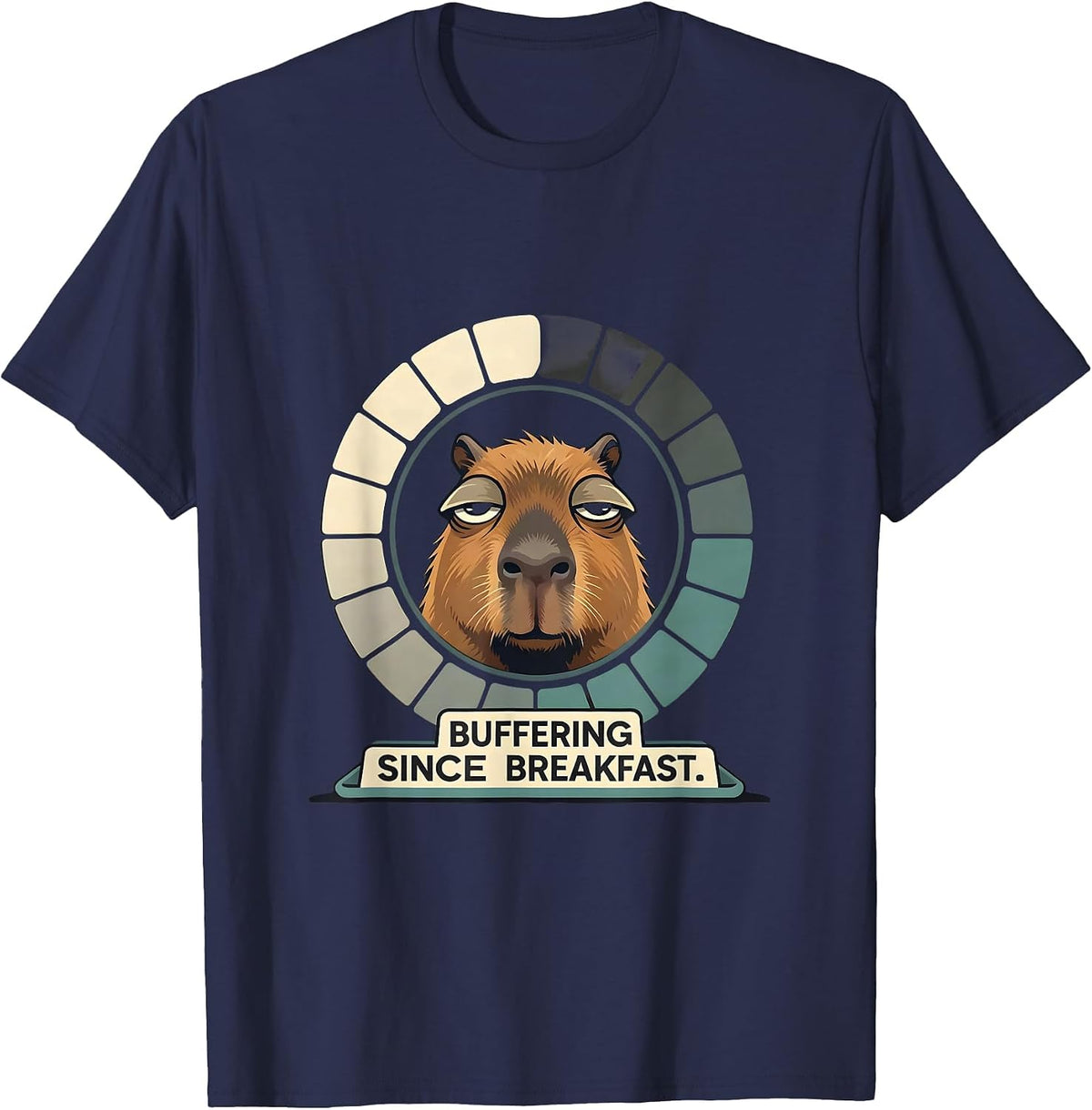 Men's Buffering Since Breakfast Funny Capybara Gamer Humor T-Shirt - Navy Blue