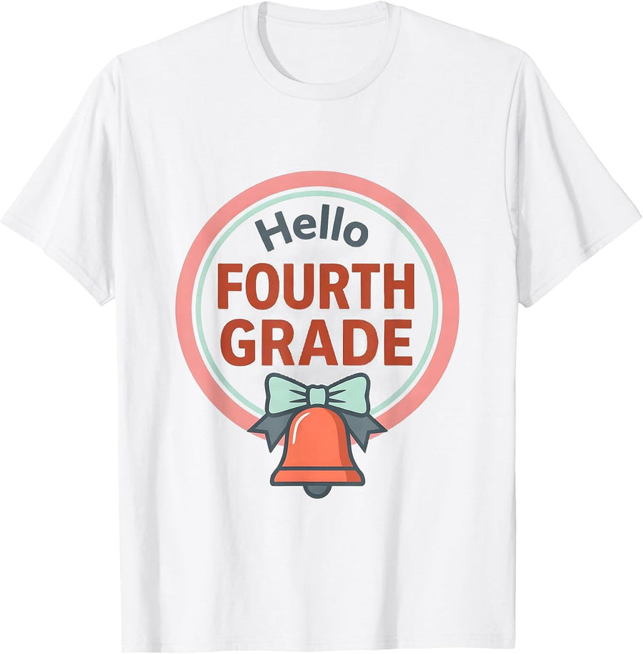 Men's Hello Fourth Grade Sweet Girly Coquette Back To School First T-Shirt - White