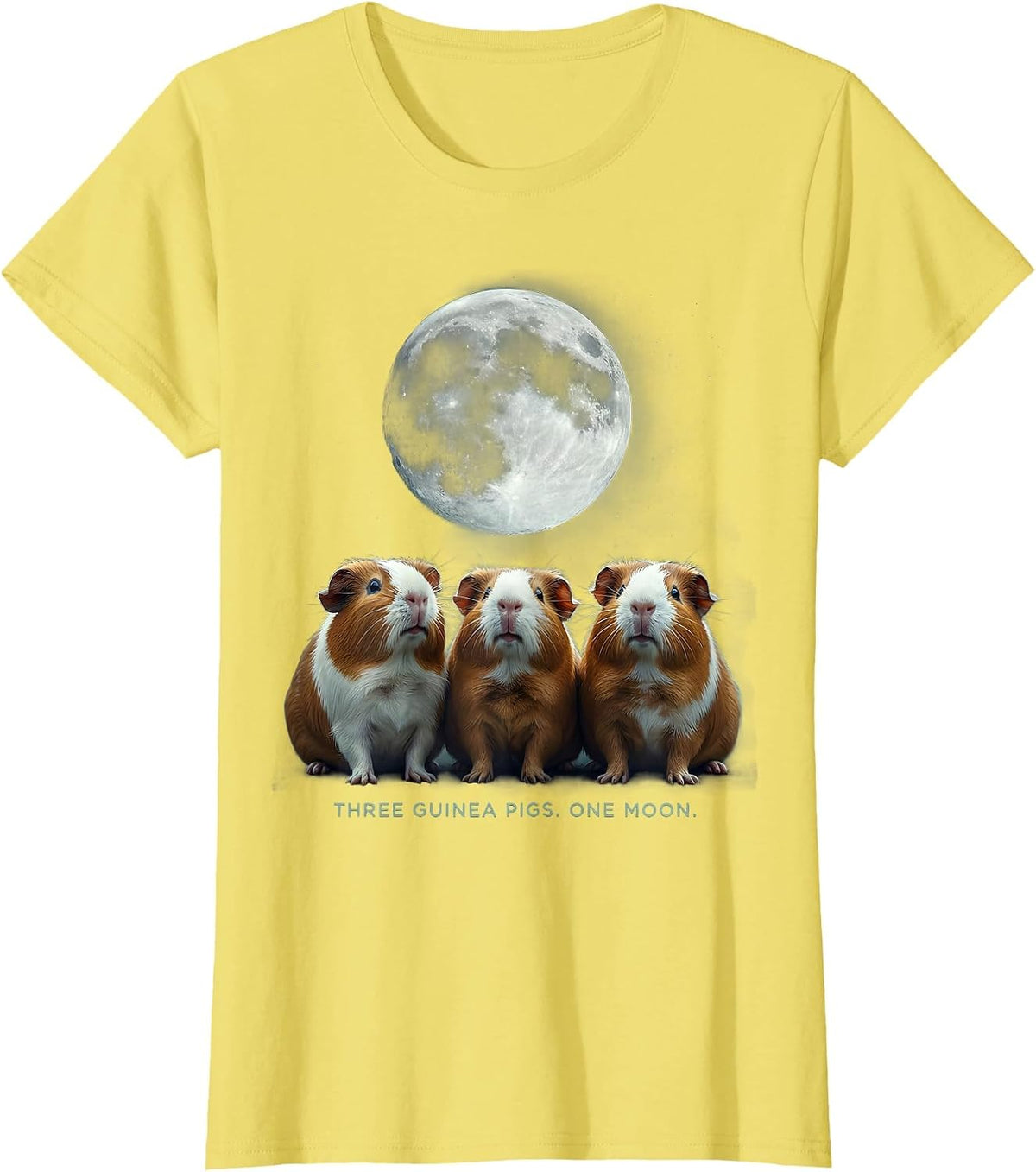 Three Guinea Pigs One Moon Funny Pet Lover Meme Humor T-Shirt - Lemon Yellow