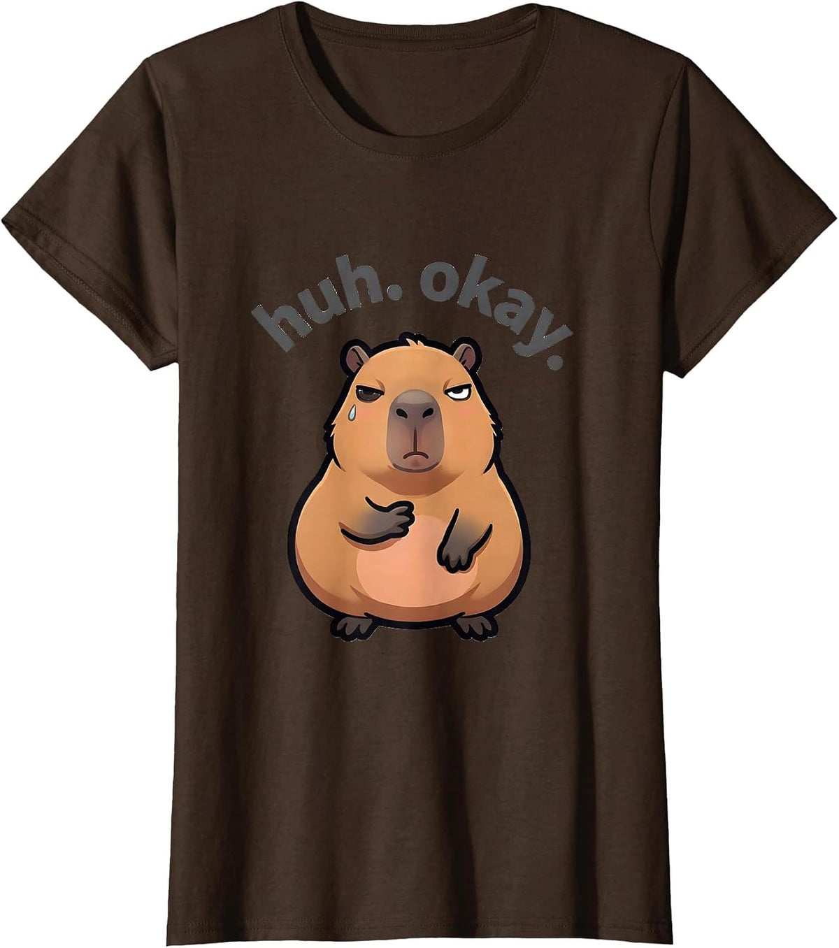 Women's huh. okay. Kawaii Capybara Cartoon Anime Meme Humor T-Shirt - Brown