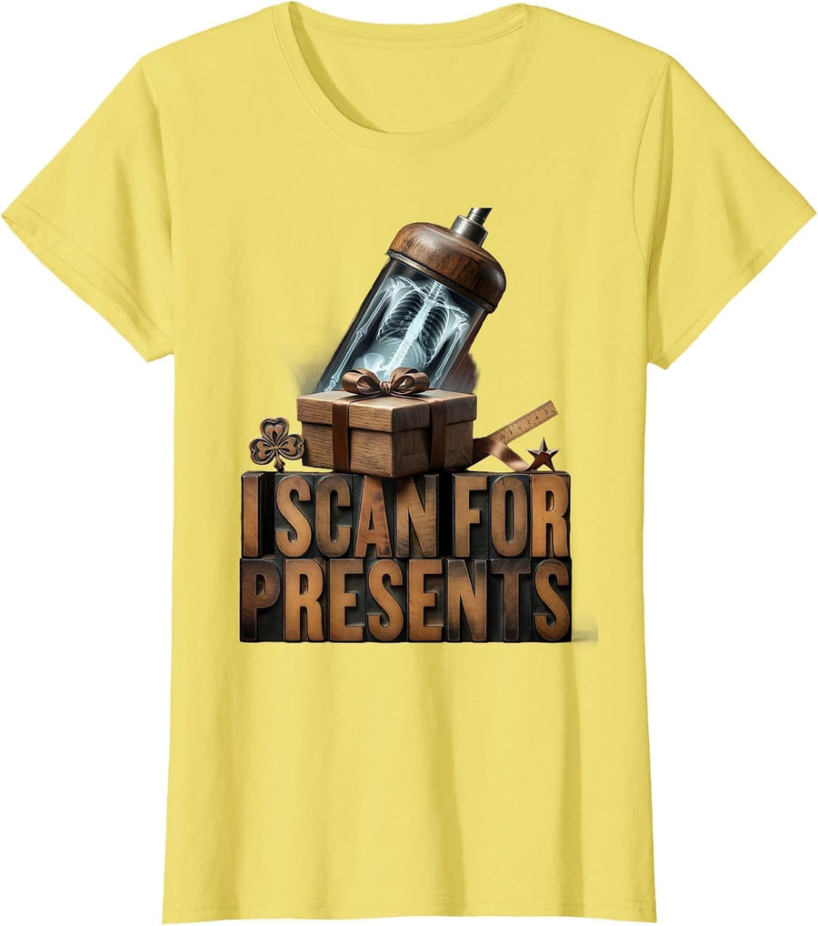 I Scan For Presents Funny Radiology Tech Gift Christmas T-Shirt - Lemon Yellow