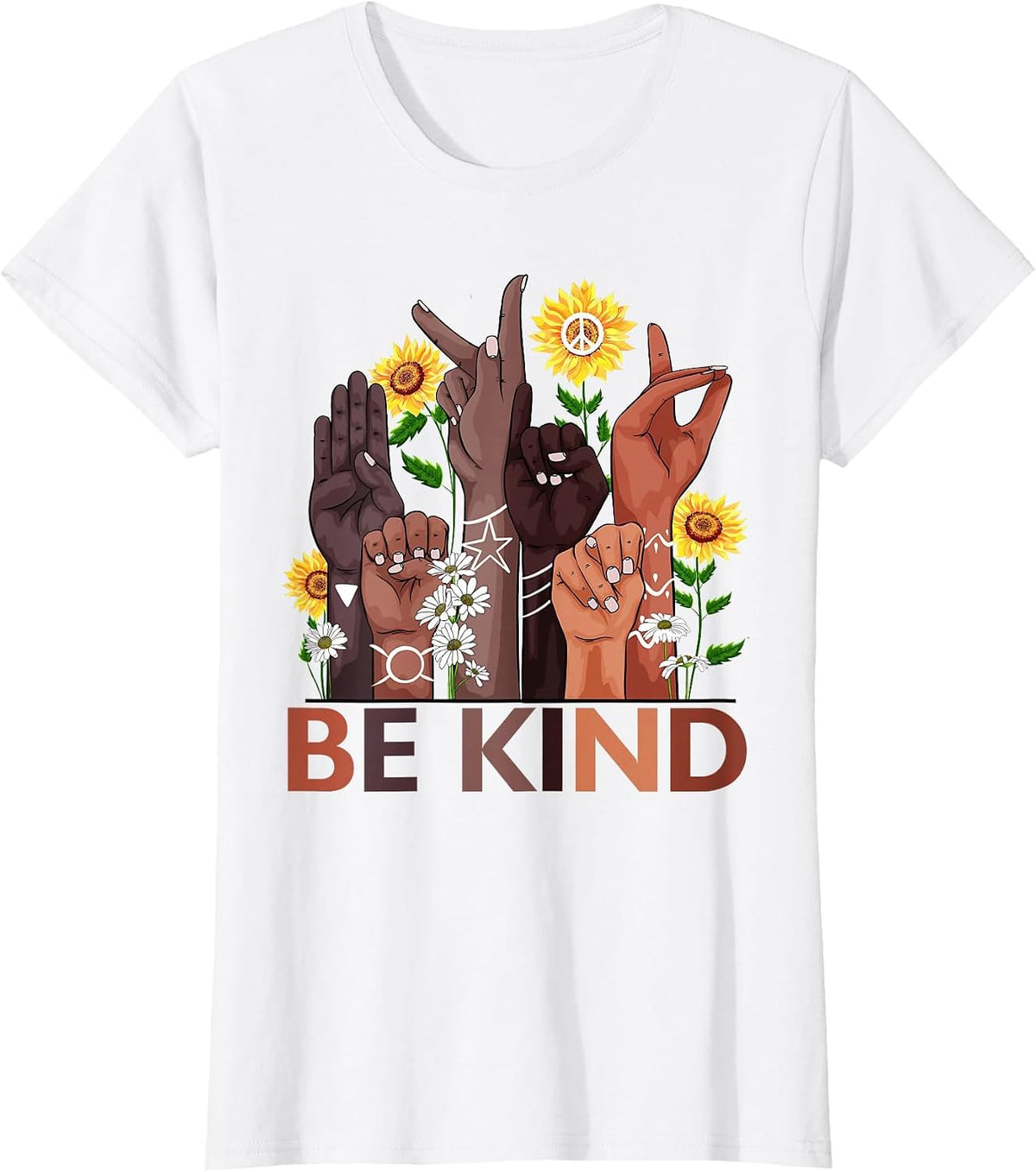 Be Kind Hand Sign Language Teachers Melanin Interpreter ASL T-Shirt - White