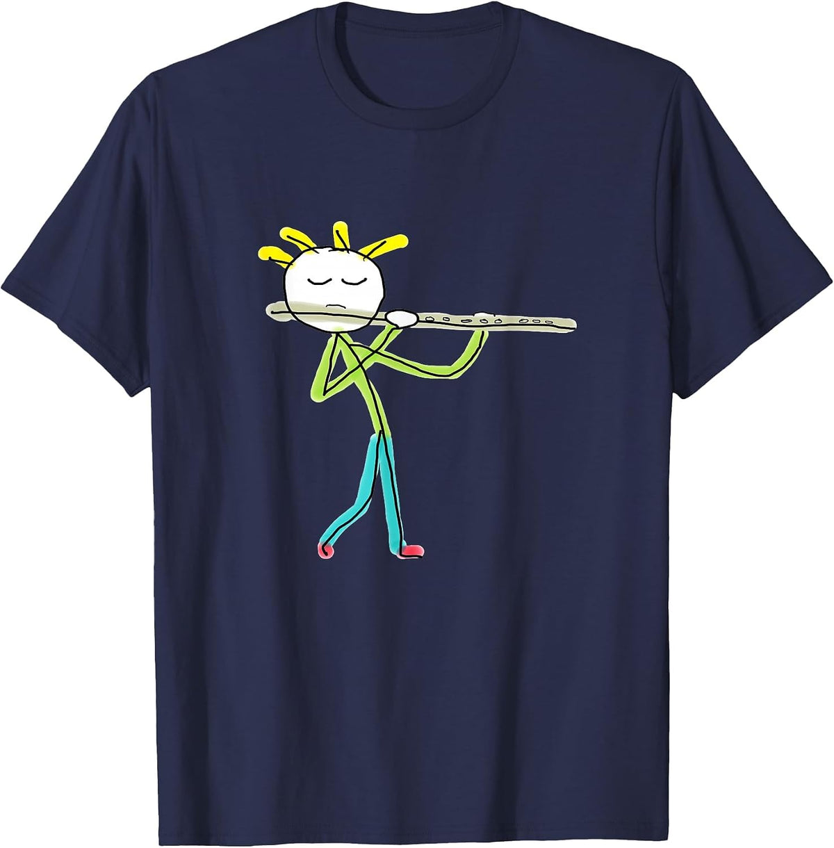 Flute Playing Flautist T-Shirt - Navy Blue