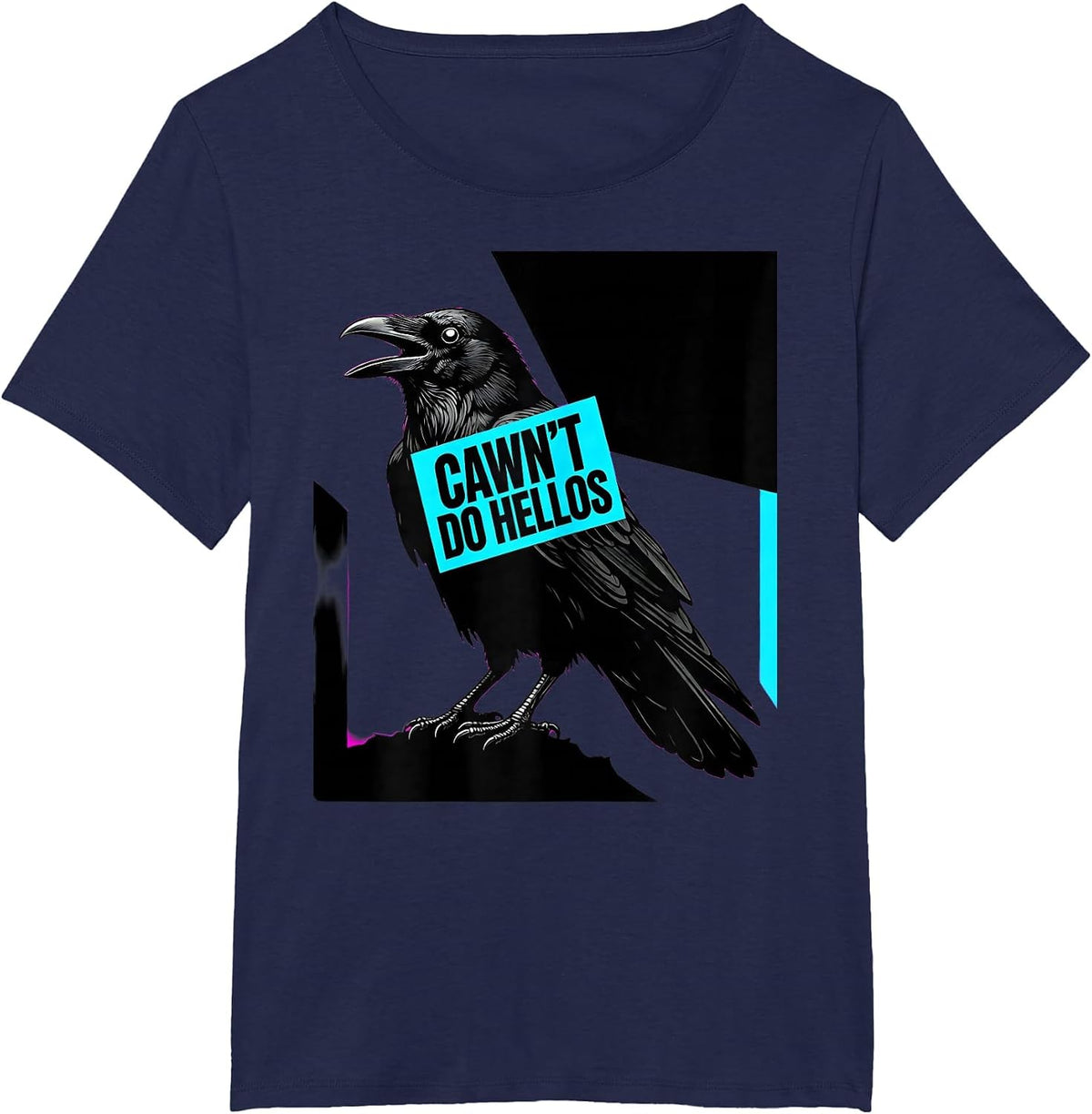 Women's Cawn't Do Hellos Funny Crow Bird Lover Gothic Humor T-Shirt - Navy Blue