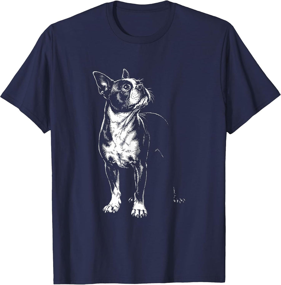Boston Terrier Portrait Minimalist T-Shirt - Navy Blue