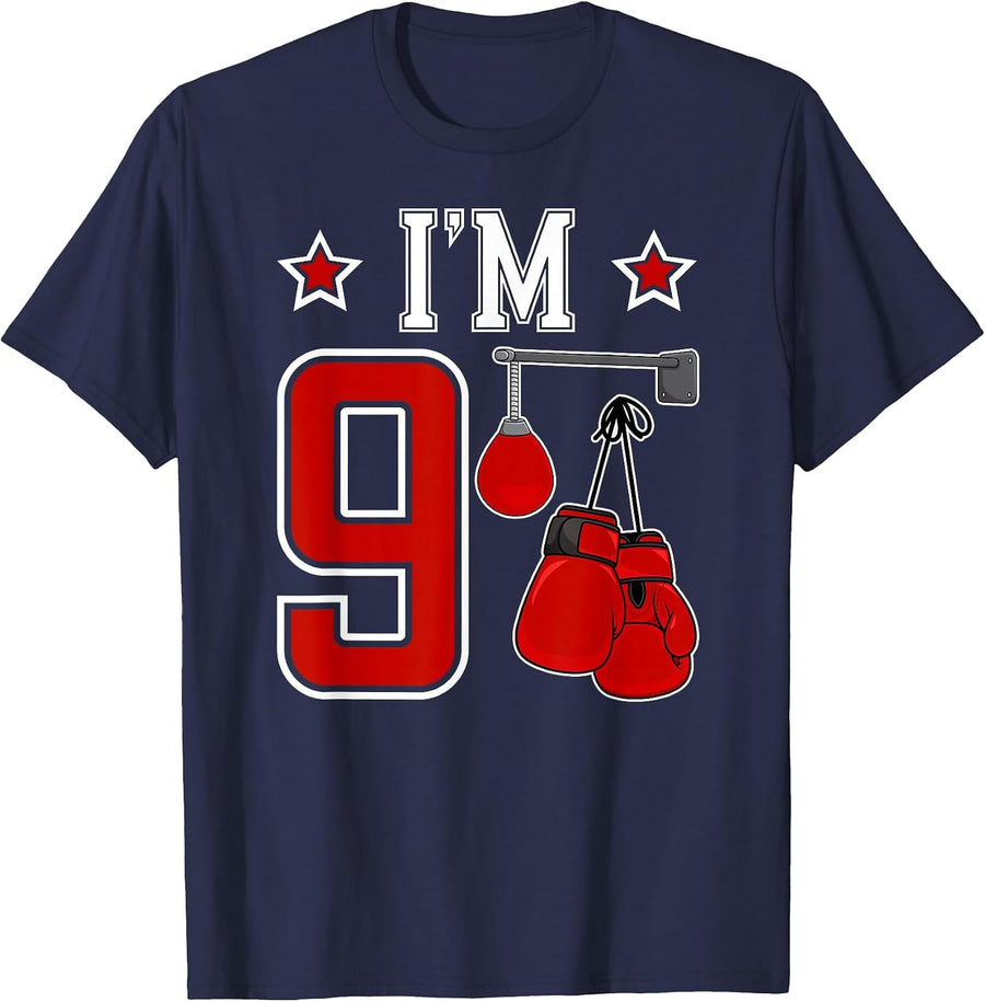 9th Birthday Boxing Boy Nine Year Old Boxer T-Shirt - Navy Blue