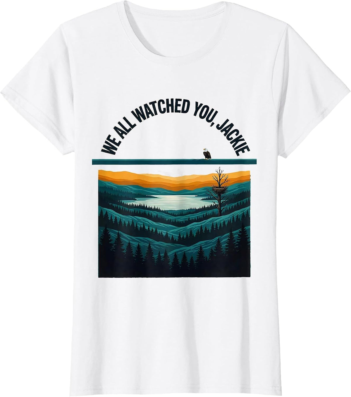 We All Watched You Jackie Vintage Eagle Memorial Tribute Big T-Shirt - White