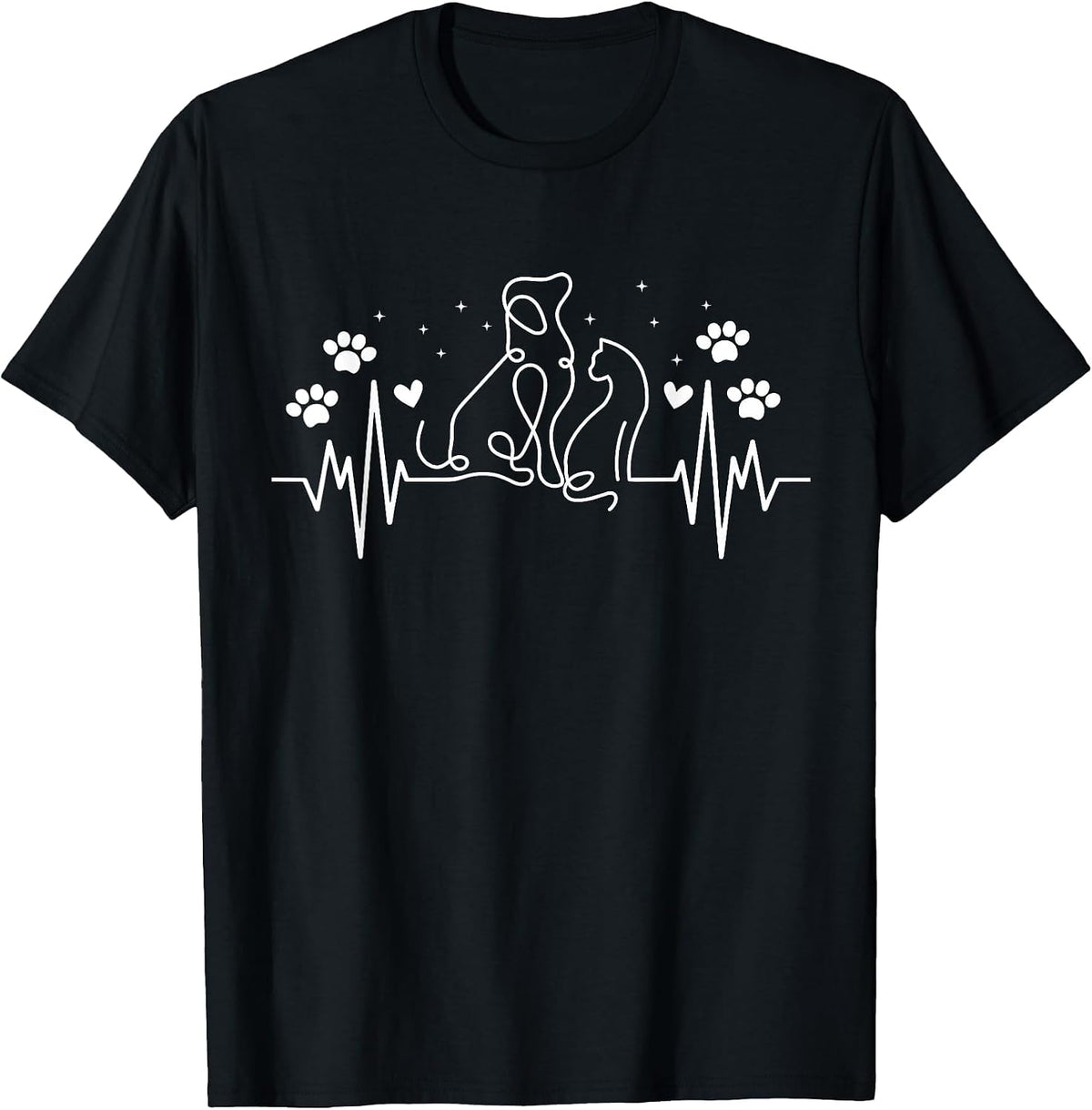 Line Art Veterinary Heartbeat Dog and Cat Lovers Vet Tech T-Shirt - Black