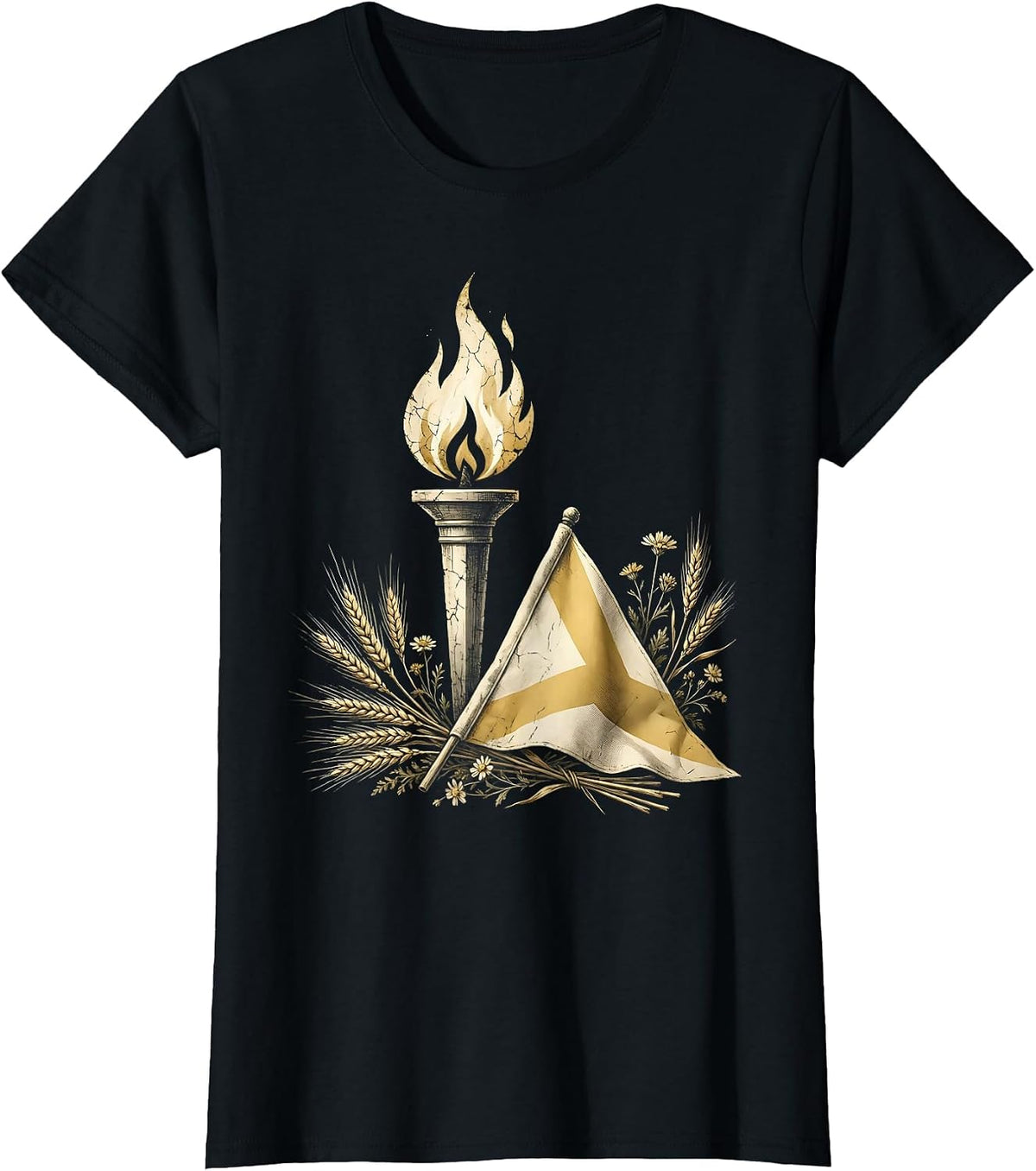 God Family Country Memorial Flame and Folded Flag T-Shirt - Black
