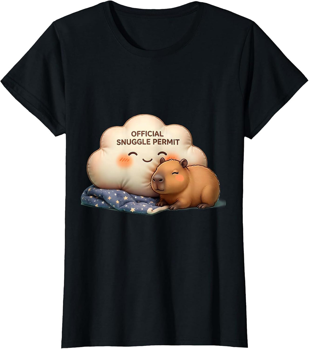 Official Snuggle Permit Cute Kawaii Capybara Sleepy Pajama T-Shirt - Black