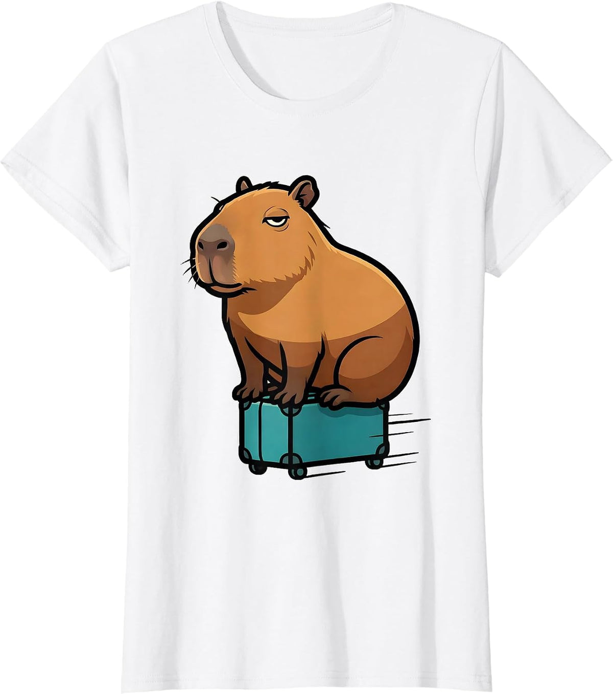 Capybara Riding Suitcase Cartoon Funny Animal Humor T-Shirt - White