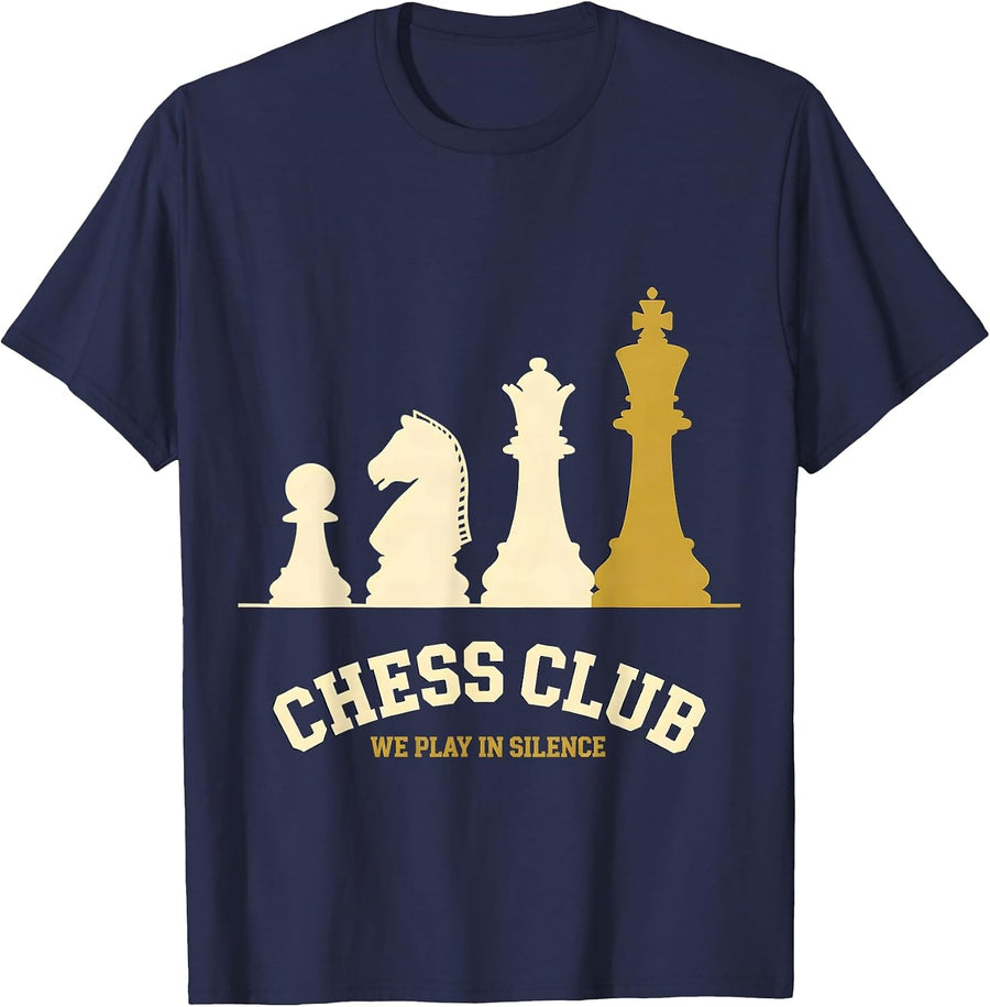 Chess Club We Play In Silence Funny Chess Player Humor T-Shirt - Navy Blue