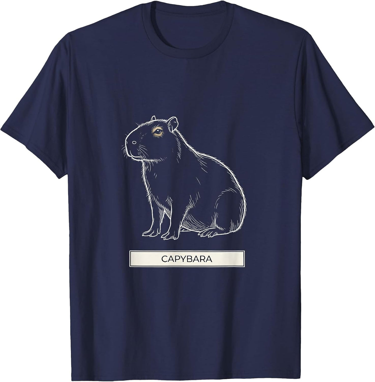 Men's Capybara Minimalist Badge Line Art Animal T-Shirt - Navy Blue