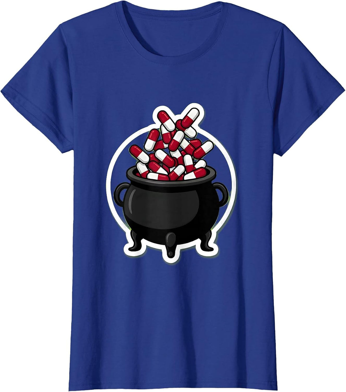 Women's Nurse Halloween Witch Cauldron Pill Potion Design T-Shirt - Royal Blue