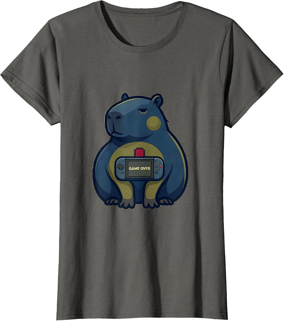 Women's Game Over Serene Capybara Mascot Logo Japanese Art Gamer T-Shirt - Asphalt Grey