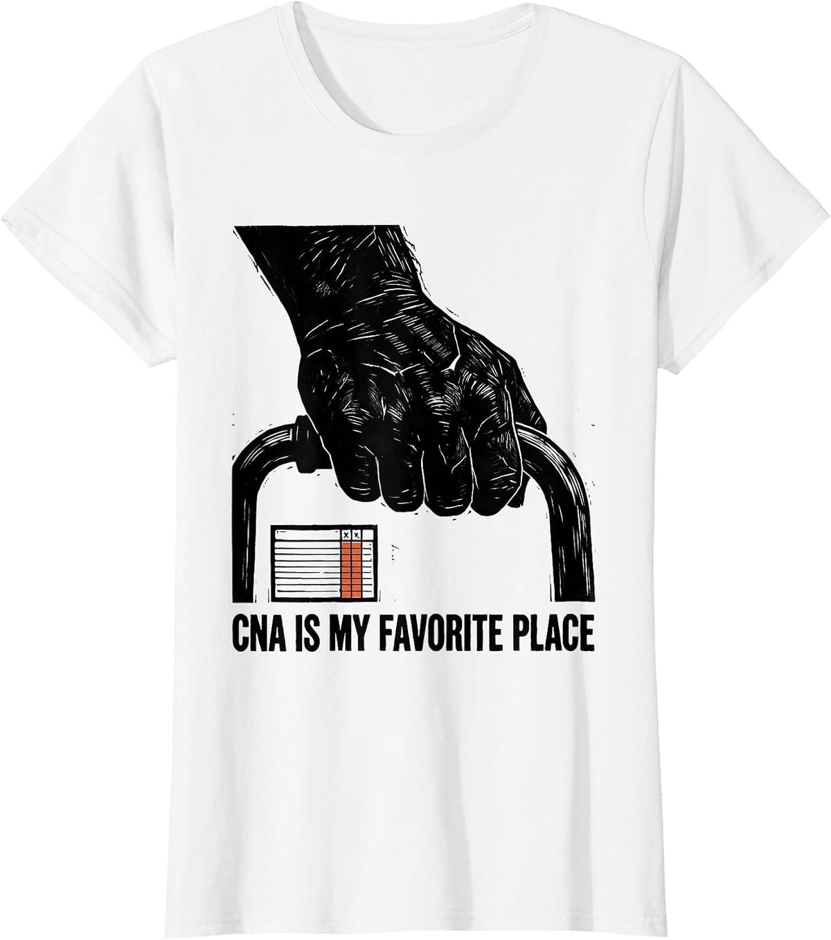 CNA Is My Favorite Place Linocut Healthcare Worker Pride T-Shirt - White