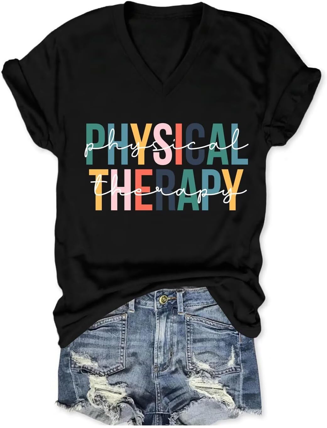 Physical Therapist V-Neck T-Shirt, Womens Funny Graphic Tees,Cute PT Student Shirt Birthday for Physical Therapist - Z2-black
