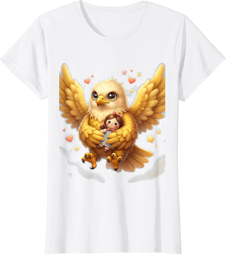 Women's Eagle Protecting the Dolls Graphic Design T-Shirt - White