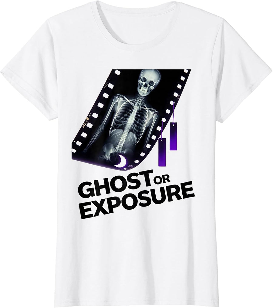 Women's Ghost Or Exposure New Wave Radiology Tech Halloween Humor T-Shirt - White