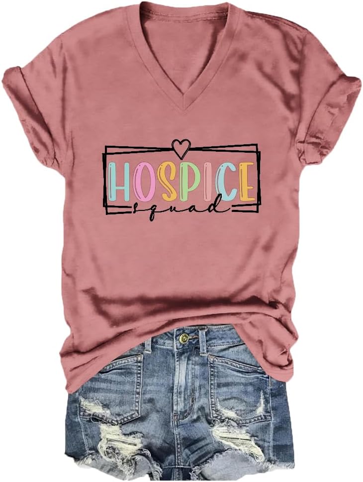 Hospice Squad Shirt Womens Casual Graphic Comfy T-Shirt Hospice Nurse Summer T-Shirts Hospice Rn Shirts Nurse Tops - Pink