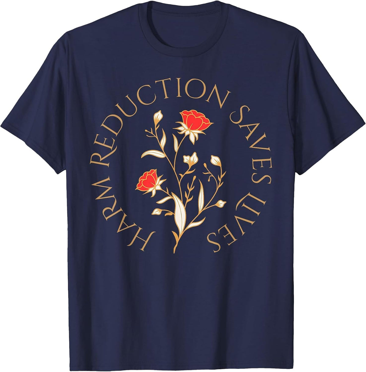 Harm Reduction Saves Lives Floral Vibe Overdose Awareness T-Shirt - Navy Blue