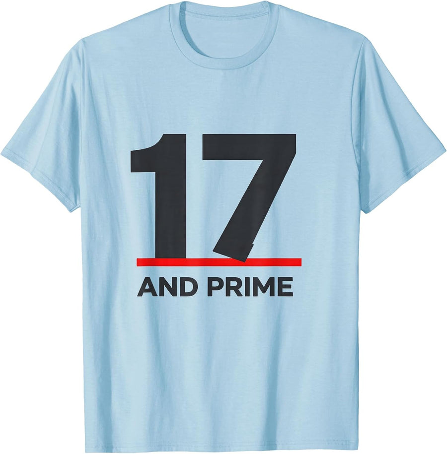 Men's Seventeen And Prime Math Birthday Gift for Teens Nerdy Humor T-Shirt - Baby Blue
