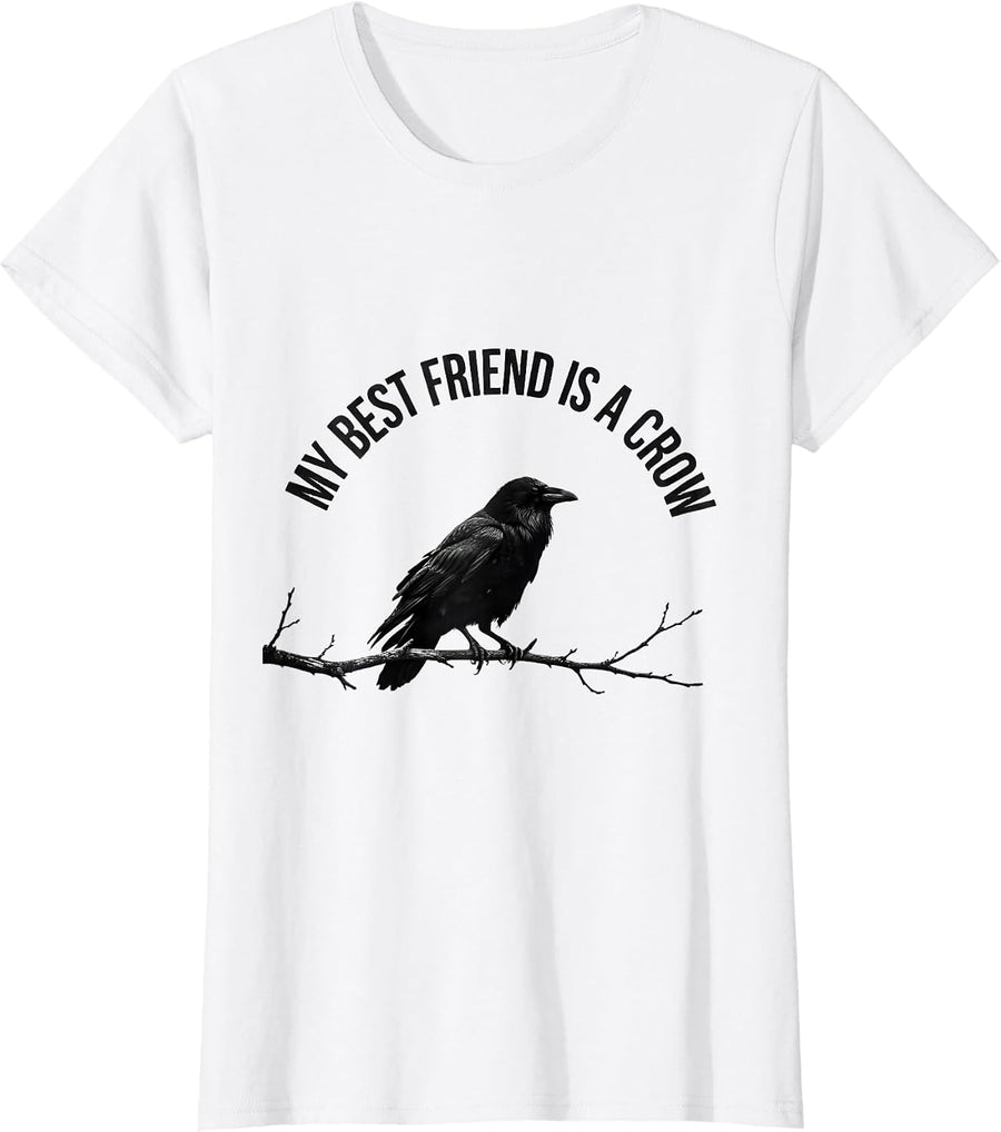 Women's My Best Friend Is A Crow Funny Gothic Bird Lover Halloween T-Shirt - White