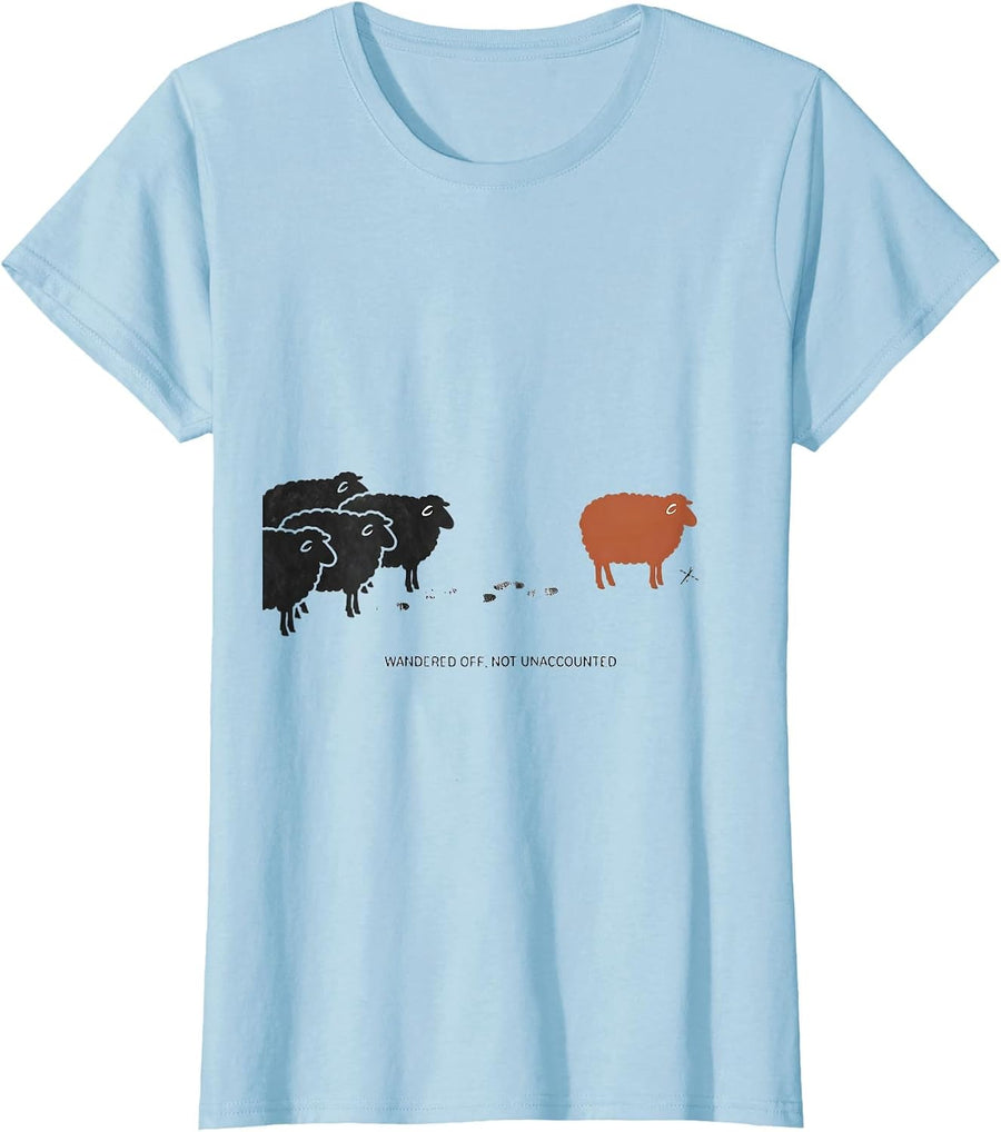 Women's Wandered Off, Not Unaccounted Funny Black Sheep Outsider T-Shirt - Baby Blue