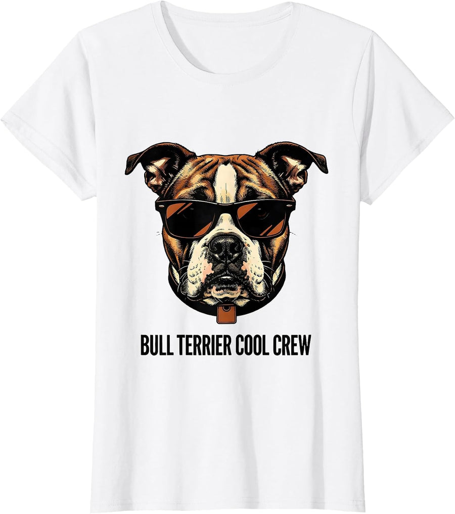 Women's Bull Terrier Cool Crew Funny Dog Lover Humor T-Shirt - White