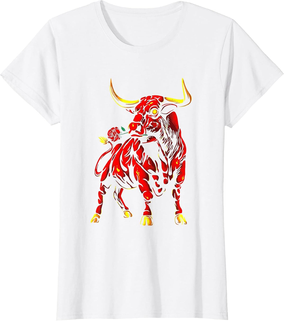 Bull with Rose | Spanish Bullfighting | Bull Riding T-Shirt - White