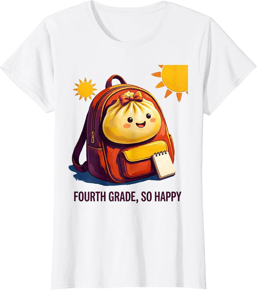 Women's Fourth Grade So Happy Kawaii Dumpling Back to School Girl T-Shirt - White