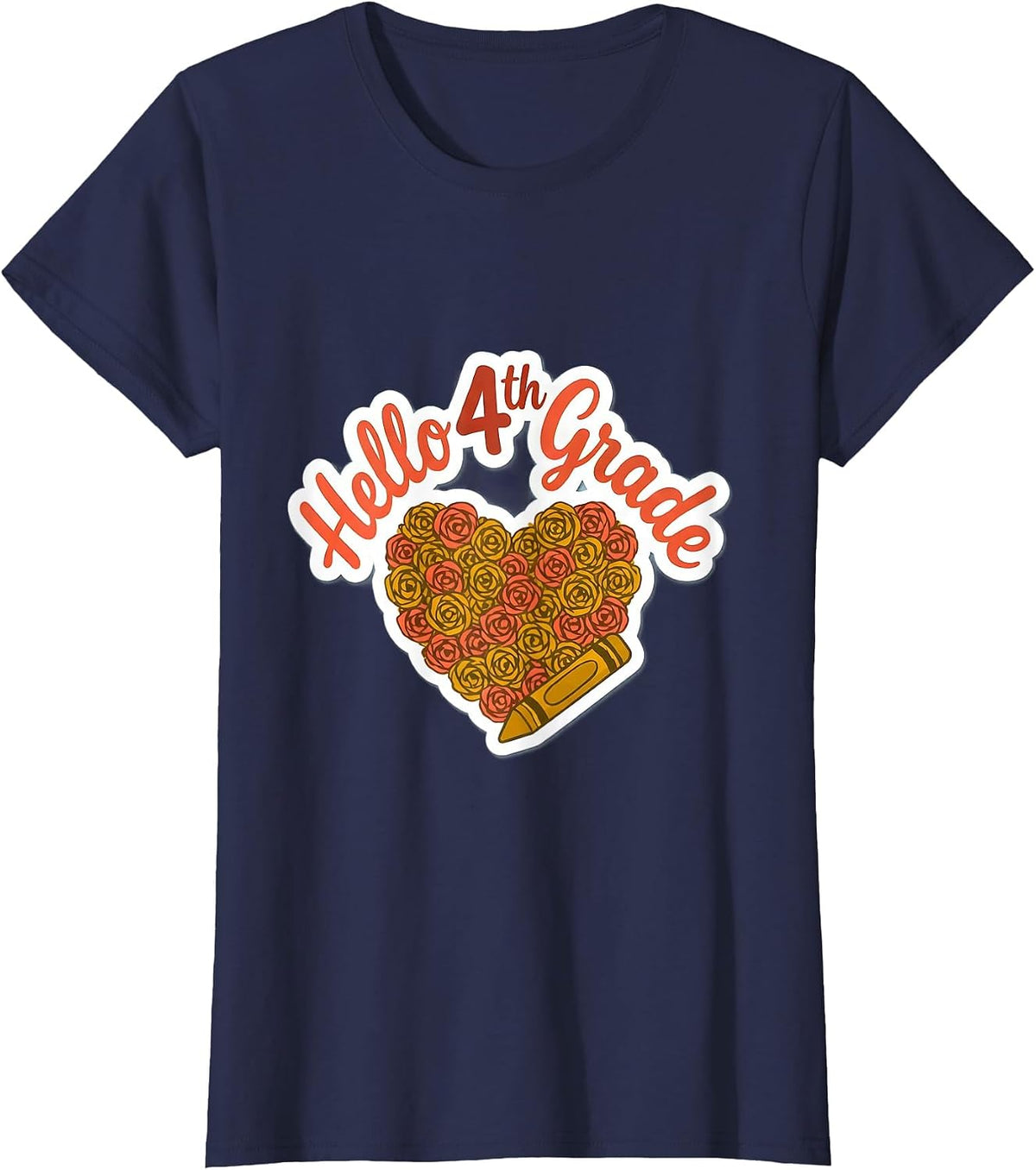 Women's Hello 4th Grade Leopard Heart Kids Back To School T-Shirt - Navy Blue