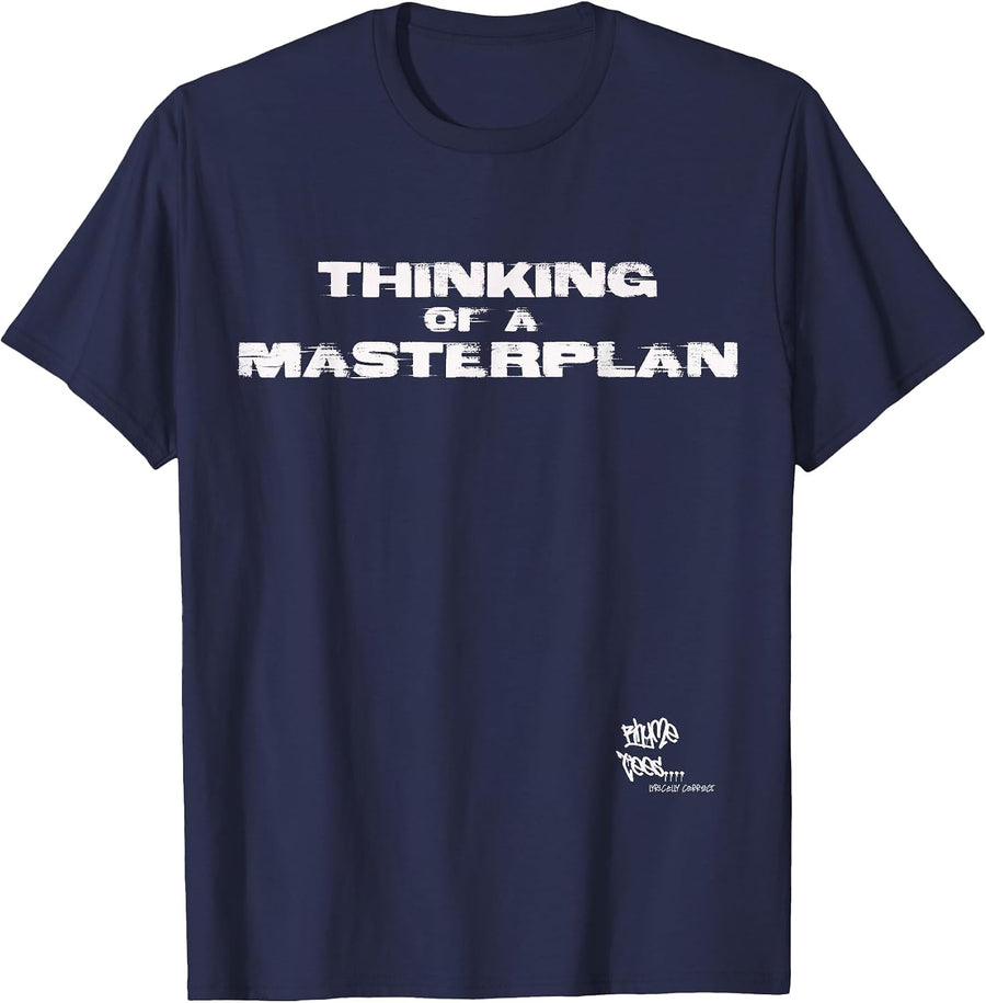 Old School Rap Hip HOP Merch Masterplan Quote 80s Lyric T-Shirt - Navy Blue