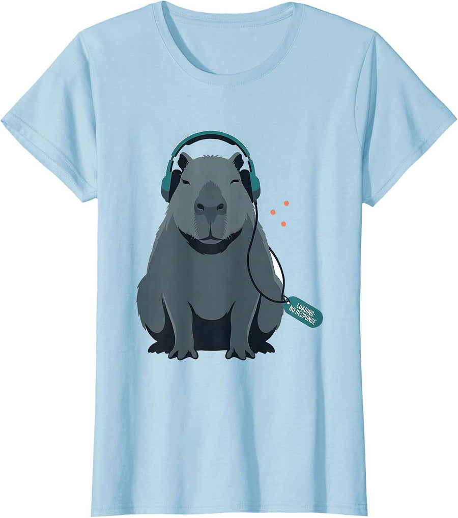 Women's Loading: No Response Funny Capybara Gamer Meme Humor T-Shirt - Baby Blue