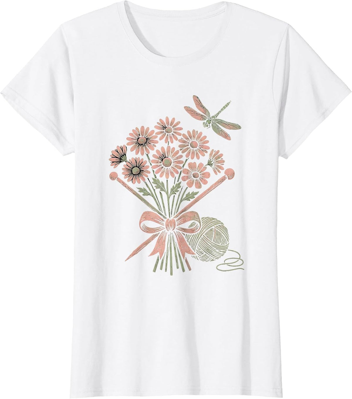 Nana Rocking Chair Knitting Illustration T-Shirt - White