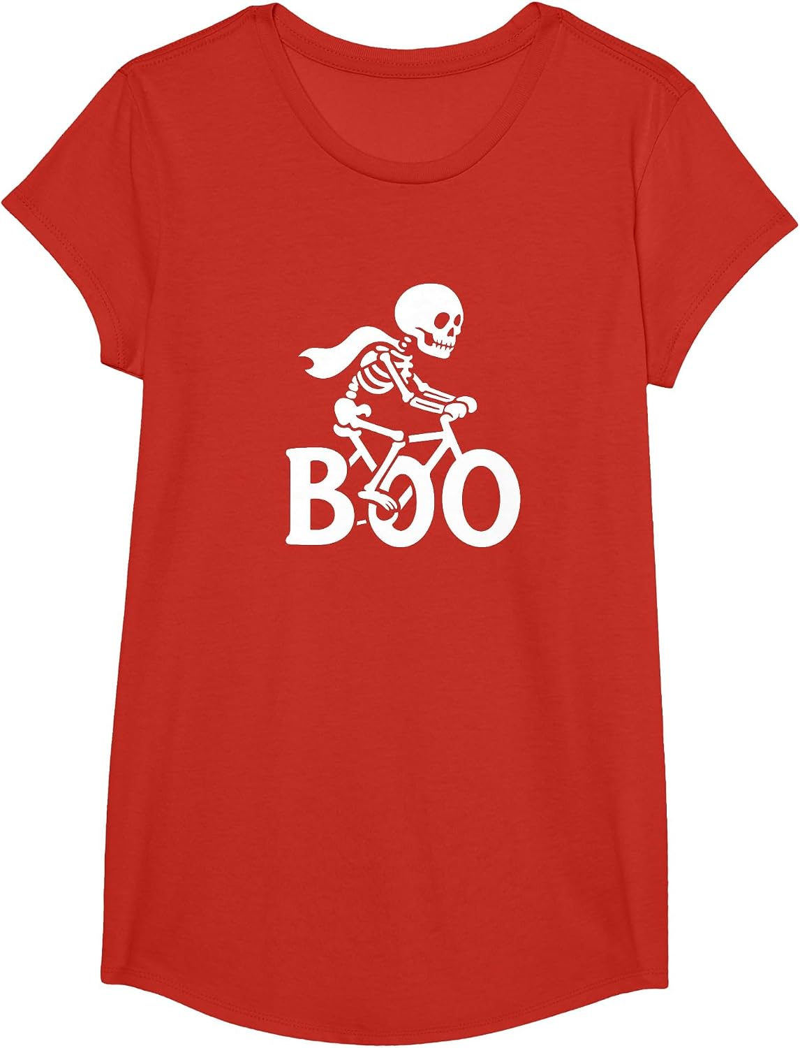 Skeleton Riding Bike Funny Halloween Boo Cycling Biker T-Shirt - Girls Red