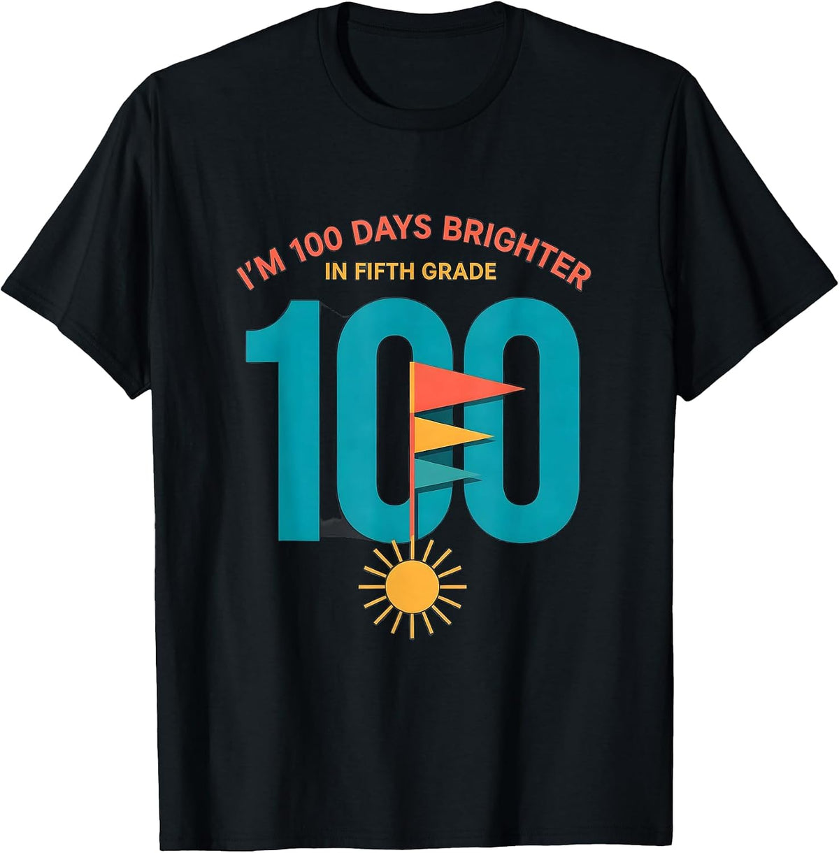 Men's I'm 100 Days Brighter In Fifth Grade Retro 100th Day T-Shirt - Black