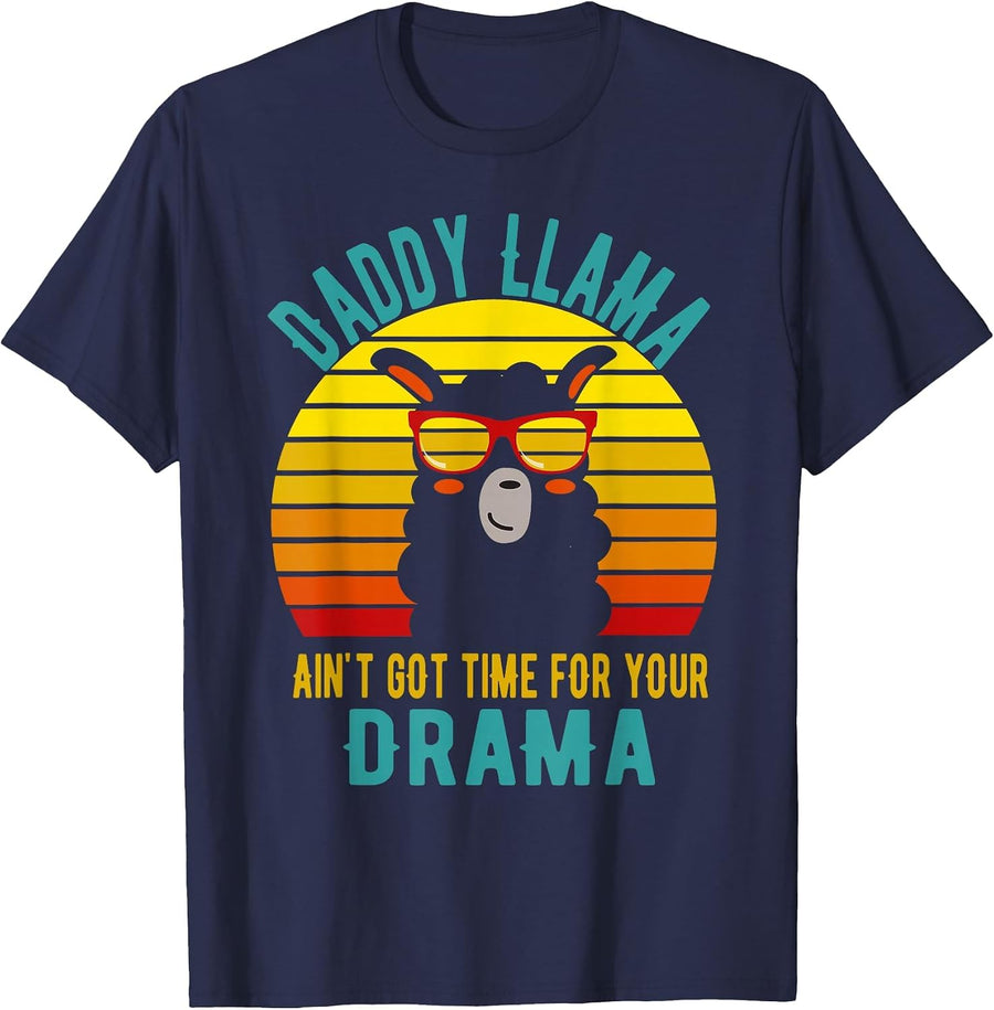 Daddy Llama Aint Got time for Your Drama Vintage Dad T-Shirt - Navy Blue