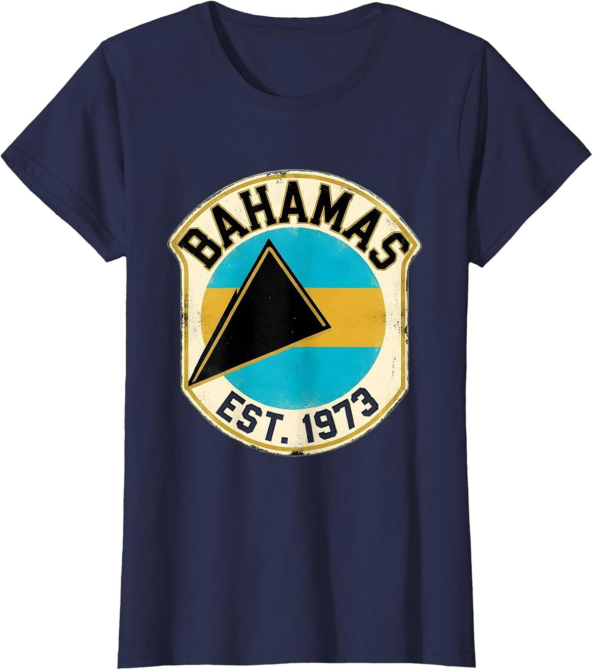 Women's Bahamas Est 1973 Vintage Caribbean Flag Heritage Souvenir T-Shirt - Navy Blue